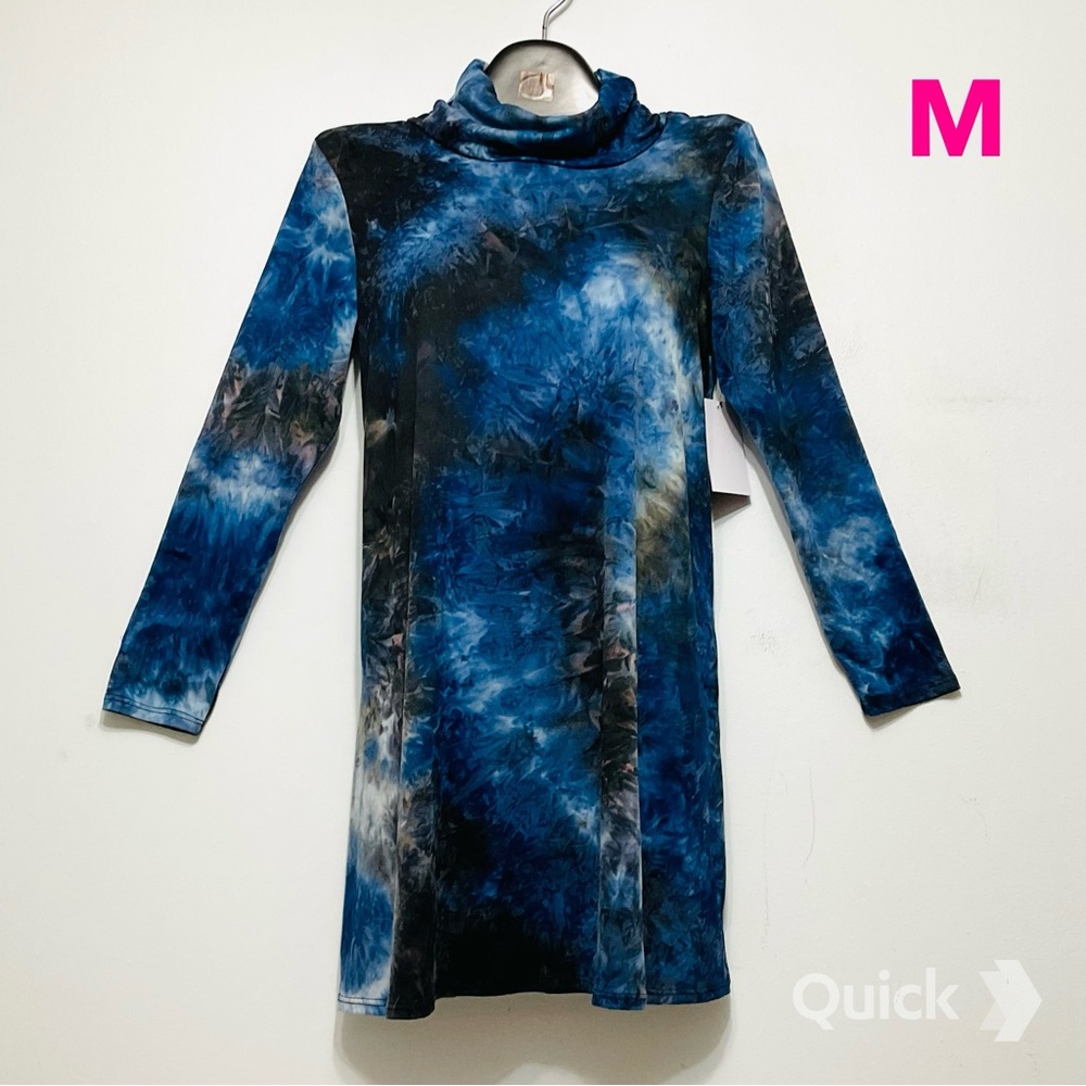 M - NWT Tiana B Blue Long Sleeve Mask / Mock Neck Dress
